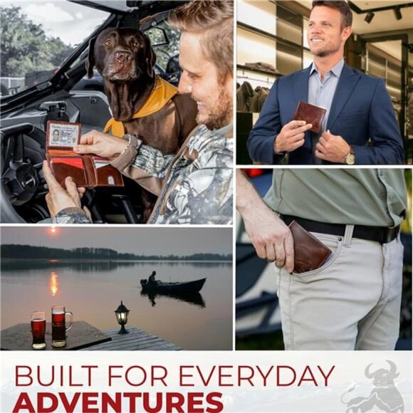 RFID Blocking Bifold Wallet Soft Genuine Leather Brown Western - Picture 5 of 7